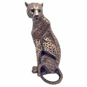 Cold cast bronze sculpture cheetah sitting Animal Art Figurine Heavy 9”